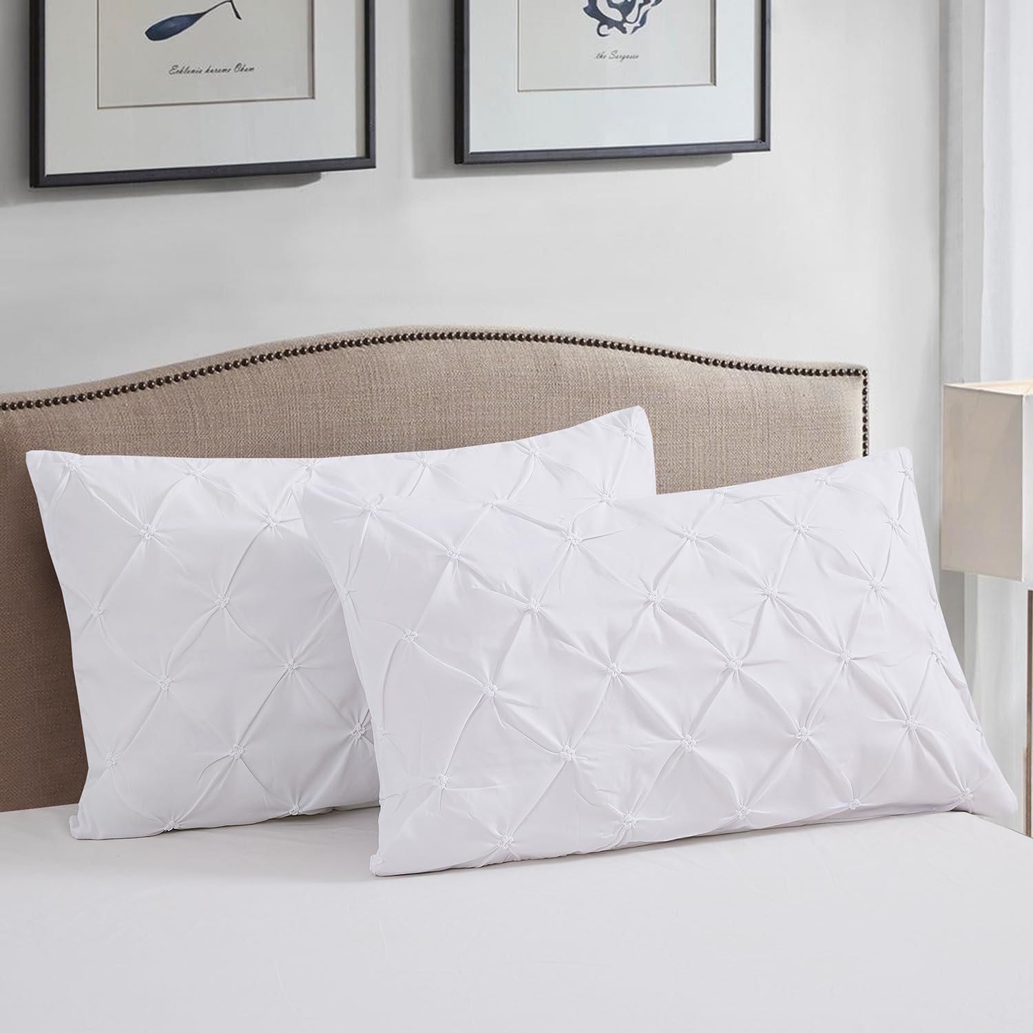 Vaulia Lightweight Microfiber Decorative Pillow Shams, Pinch Pleat Design Standard Size (20x26), White Color 2-Pack