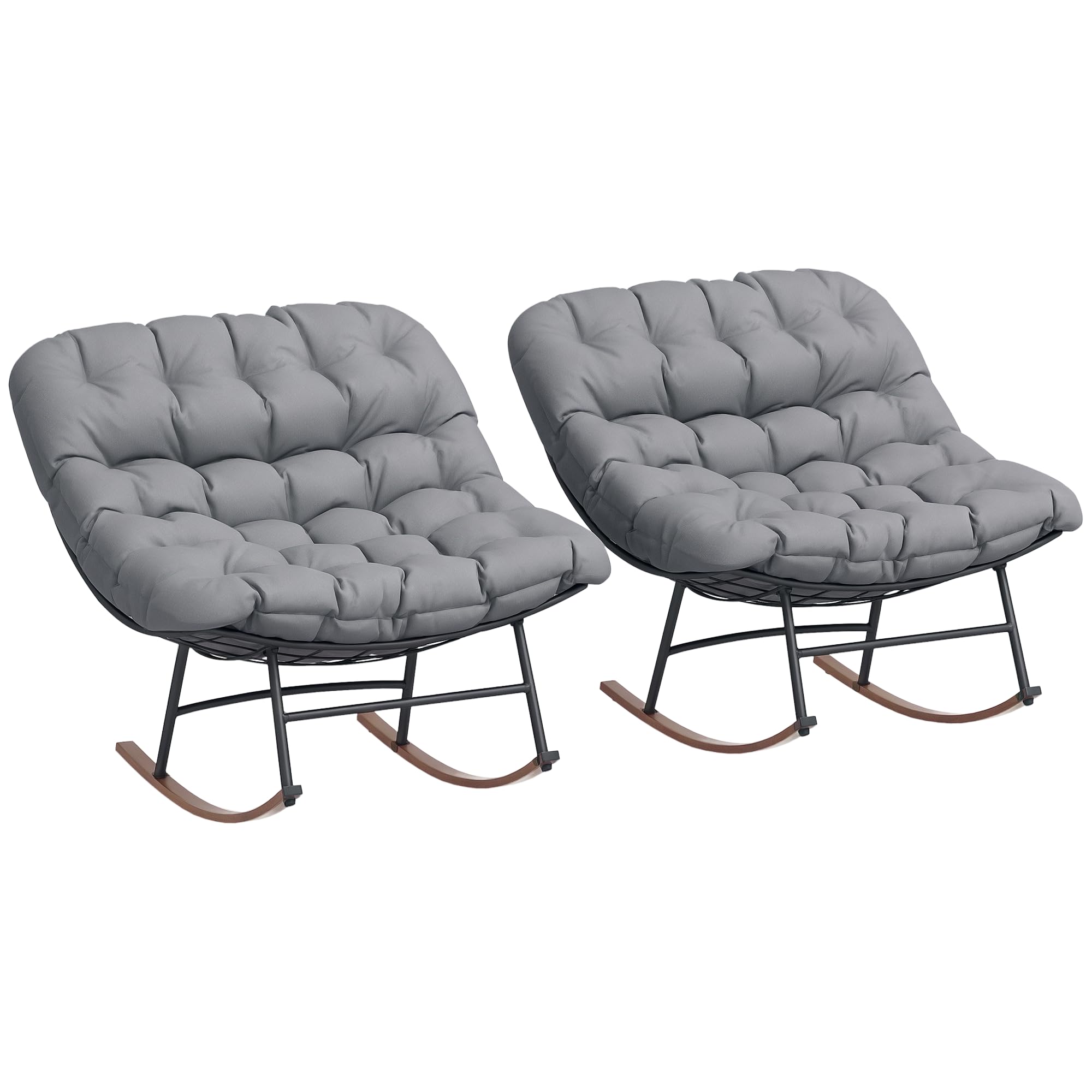 Outsunny Outdoor Rocking Chair Set of 2, Oversized Rocking Papasan Chairs with Cushions, Steel Frame, Comfy Outdoor Rockers for 