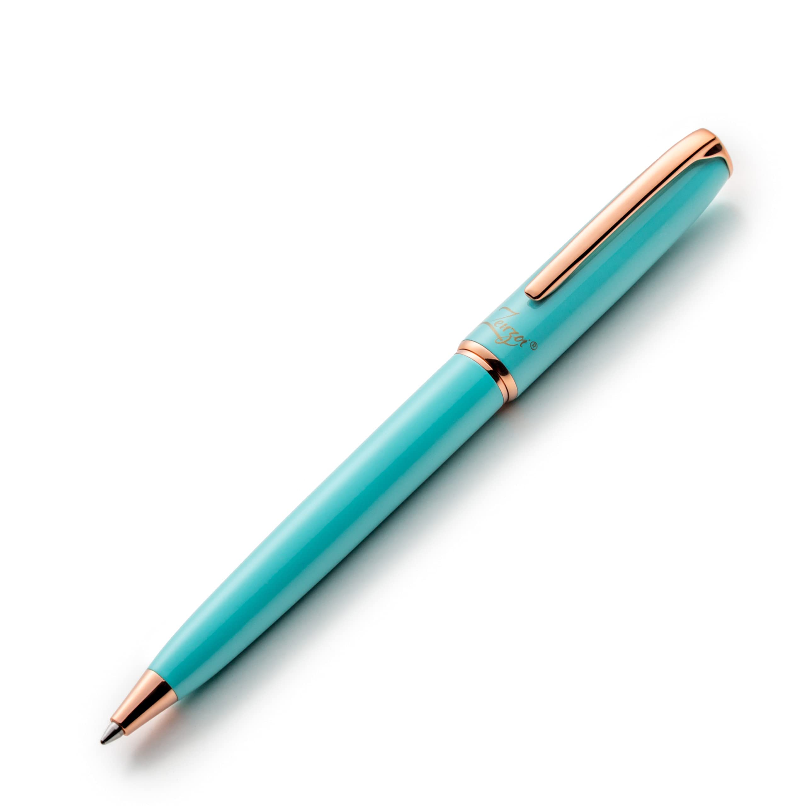 Zenzoi Turquoise Ballpoint Pen - Retractable, Executive Pen For Women W/Rose Gold Trim. Nice Writing Schmidt Ink Refills. Fancy,