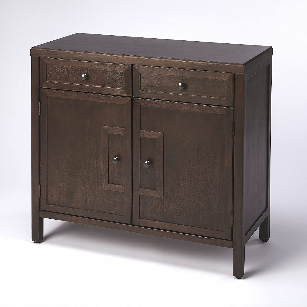 HomeRoots Dark Brown Bayur Wood Solids, MDF, Steel Imperial Coffee Console Cabinet