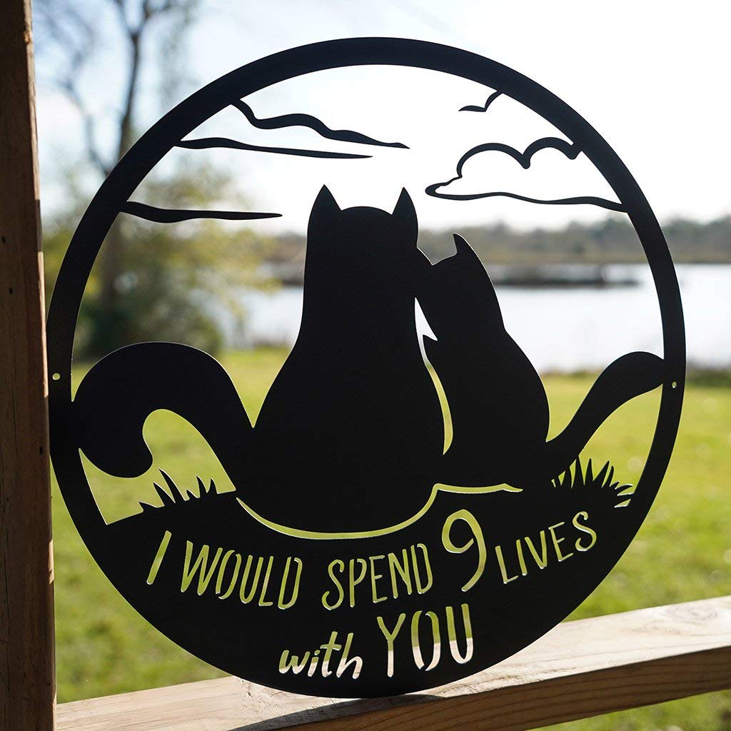 RealSteel 9 Lives Together Cats Valentines Day Sign, Gift for Cat Lovers, Outdoor Wall Decoration, Gift for Husband or Wife