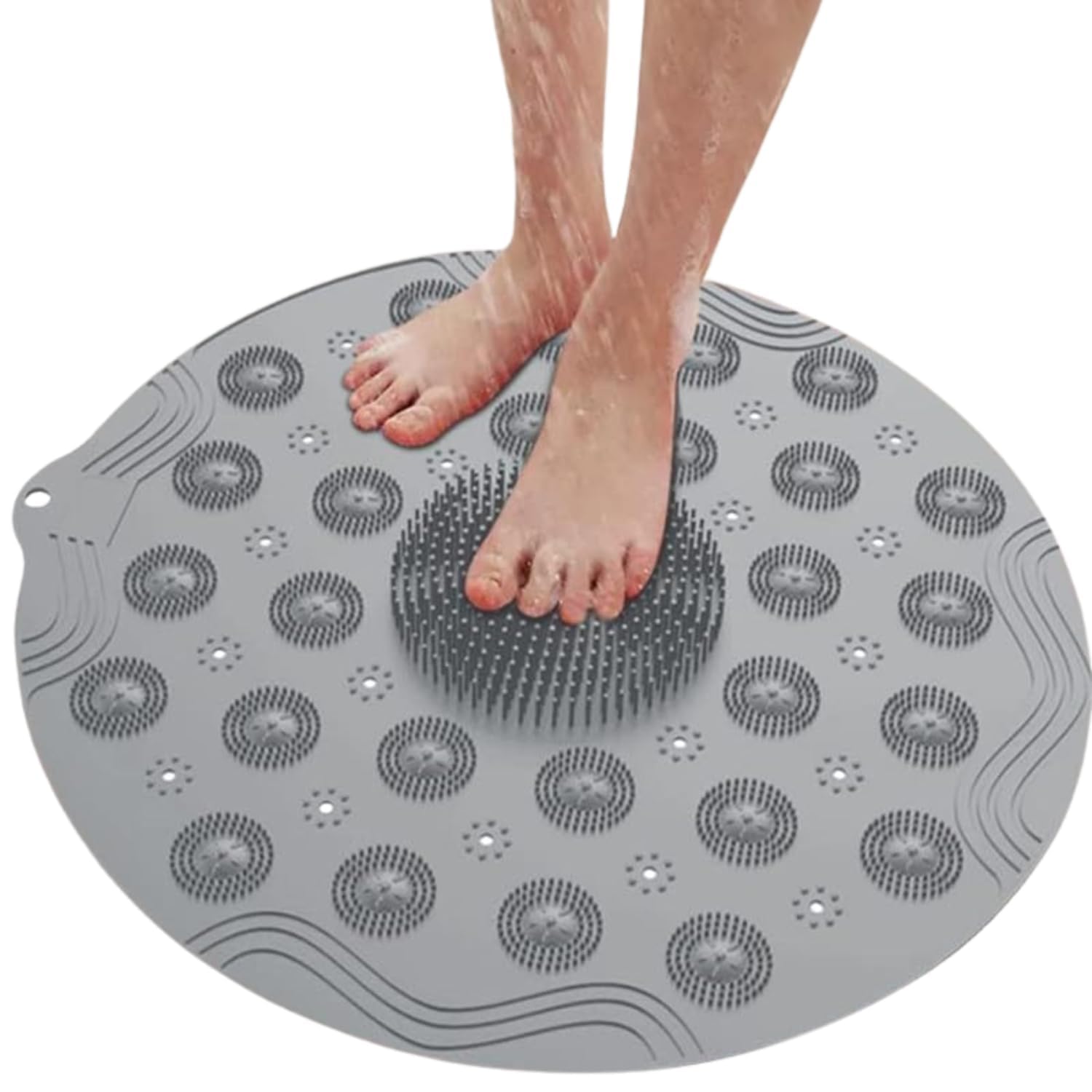 Zanvora NonSlip Round Bathroom Mat with Foot Scrubber and Drain Holes,AntiSkid PVC Bath Mat for Shower, Foot Massage and Clean