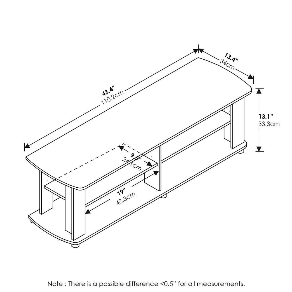 Furinno Nelly Entertainment Center Tv Stand, Short 43.3"(W) X13.4(H) X13.1(D), Dark Brown
