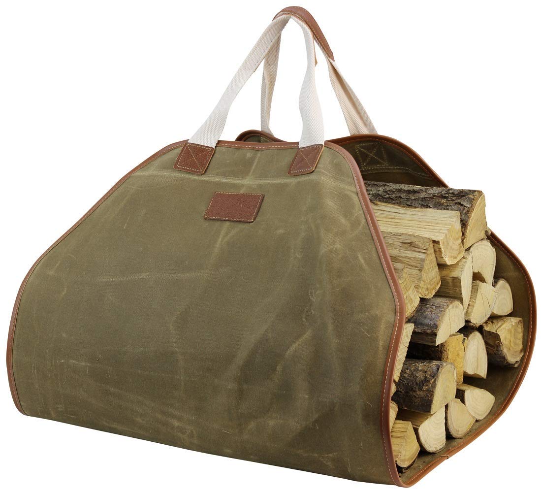 INNO STAGE Canvas Log Carrier Bag,Durable Wood Tote,Fireplace Stove Accessories,Extra Large Firewood Holder with Handles for Cam