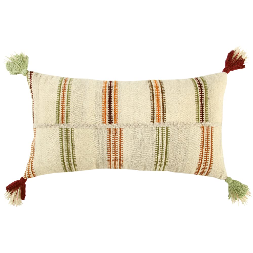 Rizzy Home Off-Set Stripe 14&quot; x 26&quot; Down Pillow with Multi-Color Wool Cover