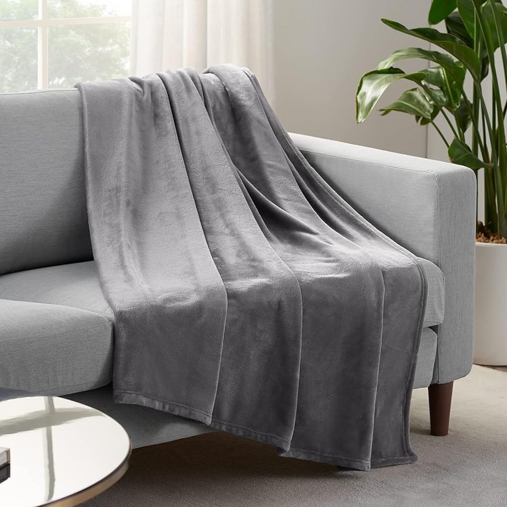 Serta Cozy Plush Thick Fuzzy Super Soft Lightweight Throw Blanket For Bed, Couch, Or Travel, King (108 In X 90 In), Grey