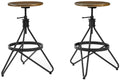 Crosley Furniture Kalen Wood Seat Adjustable Height Swivel Bar Stools Set Of 2, Brown/Matte Black