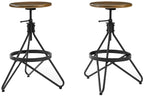 Crosley Furniture Kalen Wood Seat Adjustable Height Swivel Bar Stools Set Of 2, Brown/Matte Black