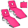 Gymax Tanning Chair, 350Lbs Beach Lounge Chair With Face Hole, Washable Pillow & Carry Strap, Adjustable Folding Chaise Lounge, Layout Chair For Outside, Patio, Poolside, Lawn (2, Pink)