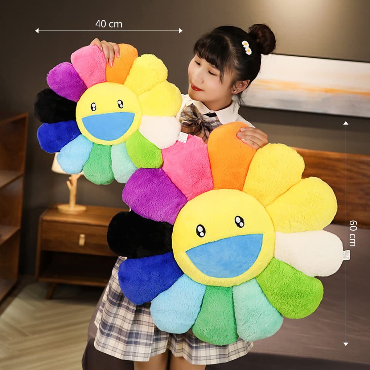 Fionout Flower Pillow,Flower Shaped Throw Pillow,Flower Face Floor Cushions Floor Pillow,Colorful Sunflower Plush Pillow,Cute Ro