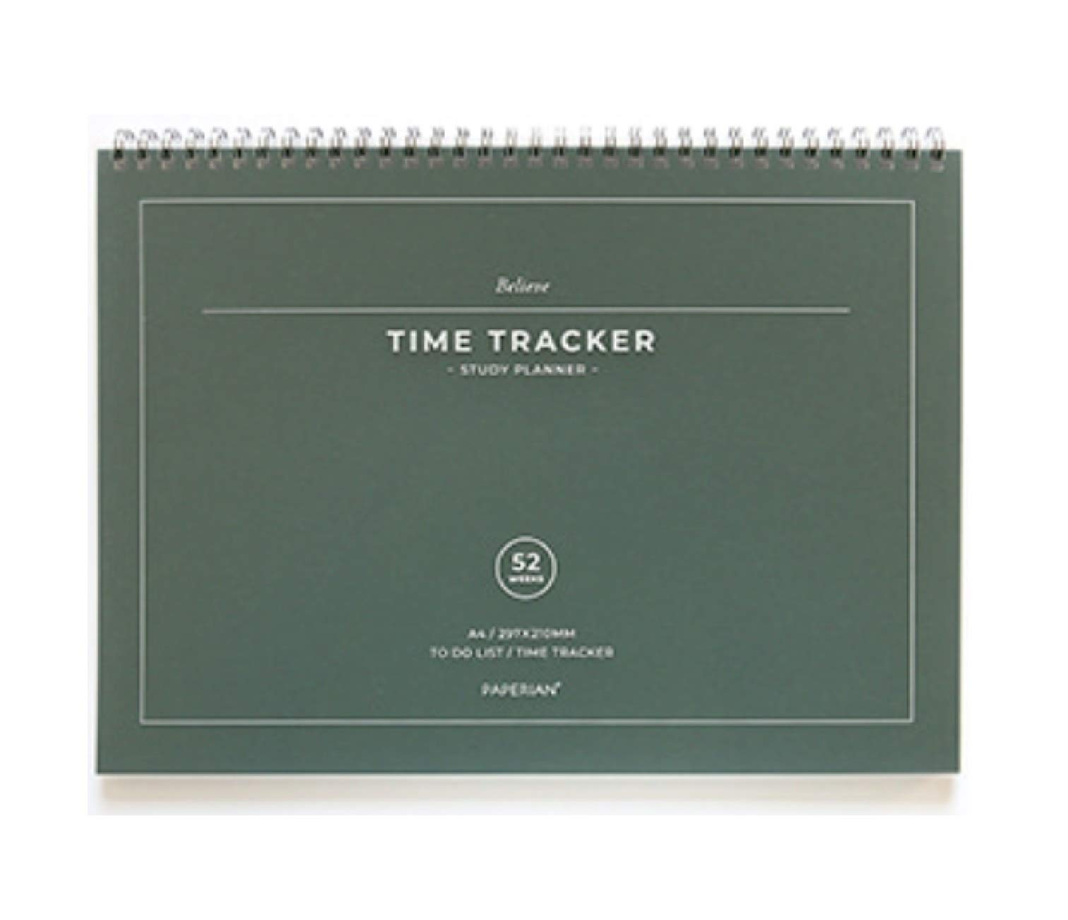 Paperian Believe Time Tracker - A4 Size Wirebound Undated Study Planner/To Do List/Scheduler (Pine Green)