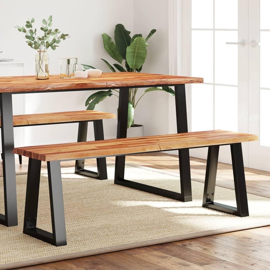 vidaXL Acacia Wood Bench with Live Edge, Brown, Sturdy Steel Legs, Natural Shape, Ideal for Dining Room, Living Room, and Hallway