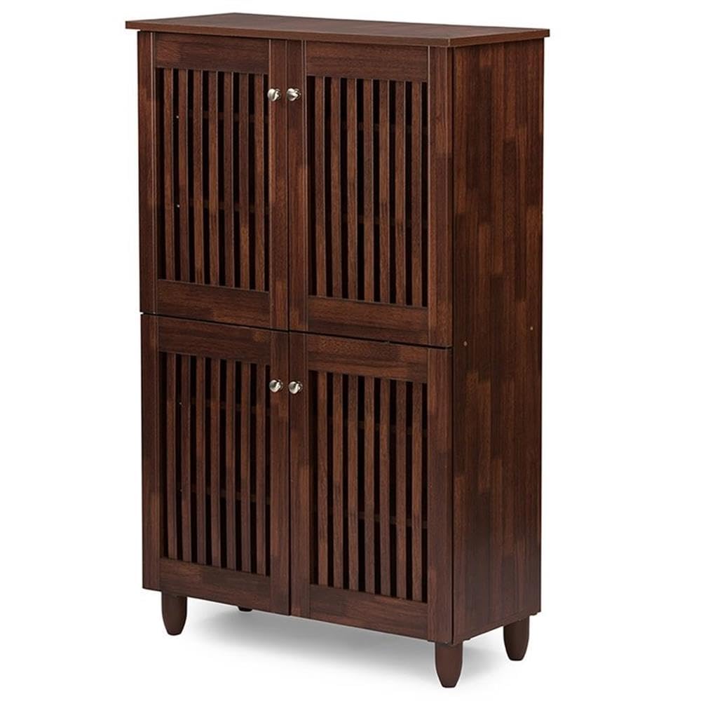 Baxton Studio Fernanda Modern and Contemporary 4-Door Oak Brown Wooden Entryway Shoes Storage Tall Cabinet