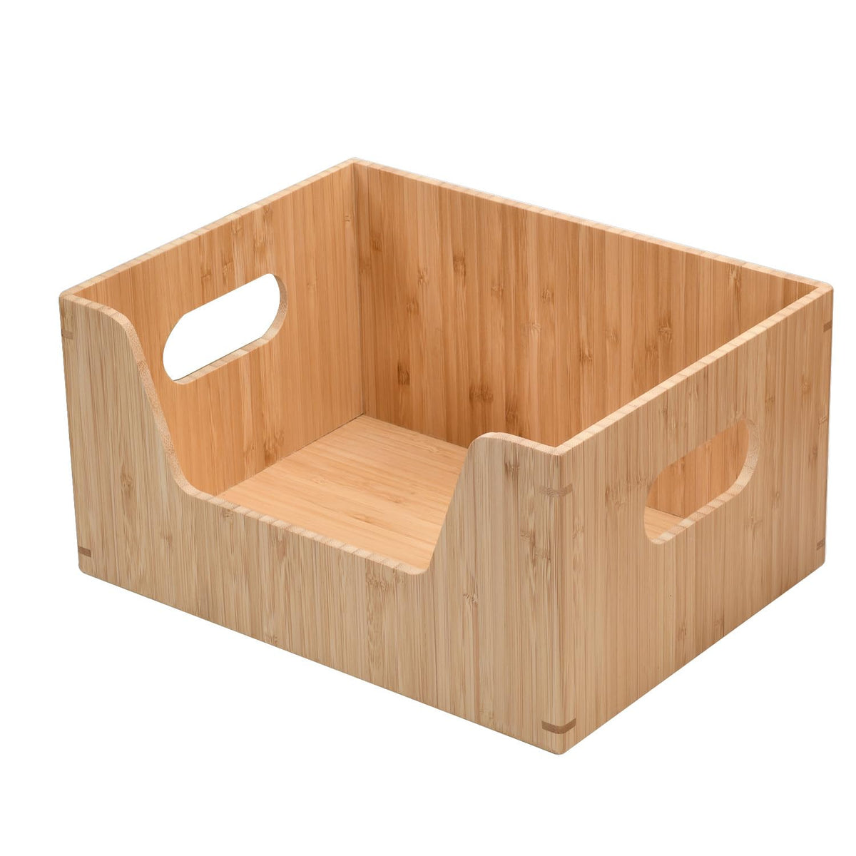 MobileVision Bamboo Stackable Open Front Storage Bin for Kitchen Pantry Cabinets Holds Potatoes, Onions, Packaged Goods, Boxed M