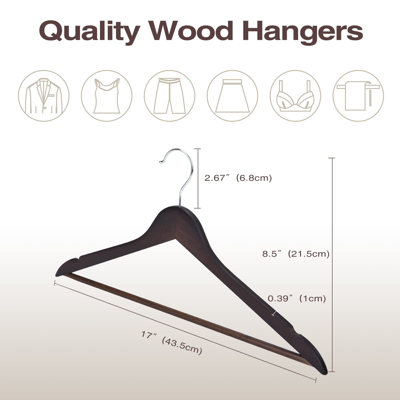Fairyhaus Wood Hangers 30 Pack, Smooth Finish Wooden Coat Suit Hangers With 360 Swivel Hook And Notches, Lightweight Walnut Wood
