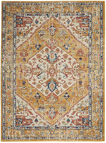 HomeRoots Ivory/Yellow 100% Polypropylene 5â?? x 7â?? Ivory and Yellow Center Medallion Area Rug