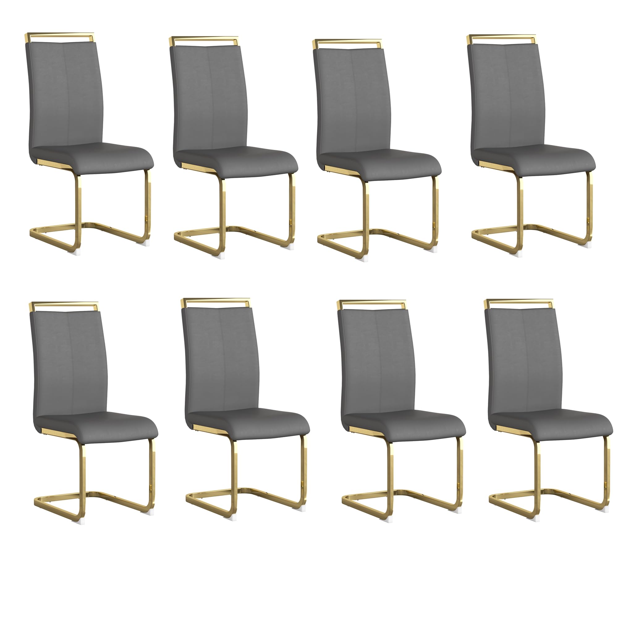 AZmac Modern Leather Dining Chairs Set of 8,Armless Kitchen Chairs,Dining Room Chairs with Upholstered Padded Seat and Sturdy Go