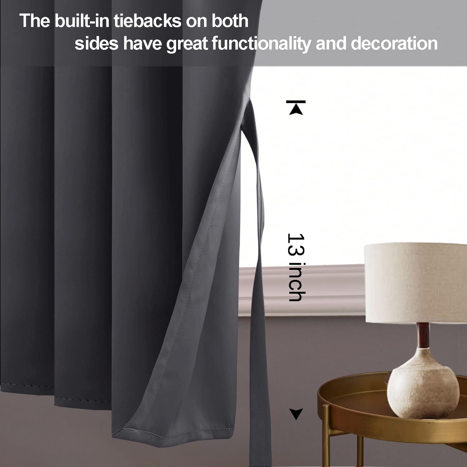 Jiuzhen Short Curtains Kitchen Half Window Blackout Curtains With Tiebacks For Baseroom Shadows, Grommet Curtains For Living Room, Set Of 2 Window Curtain Panels, 42 X 36 Inch Length,Dark Grey