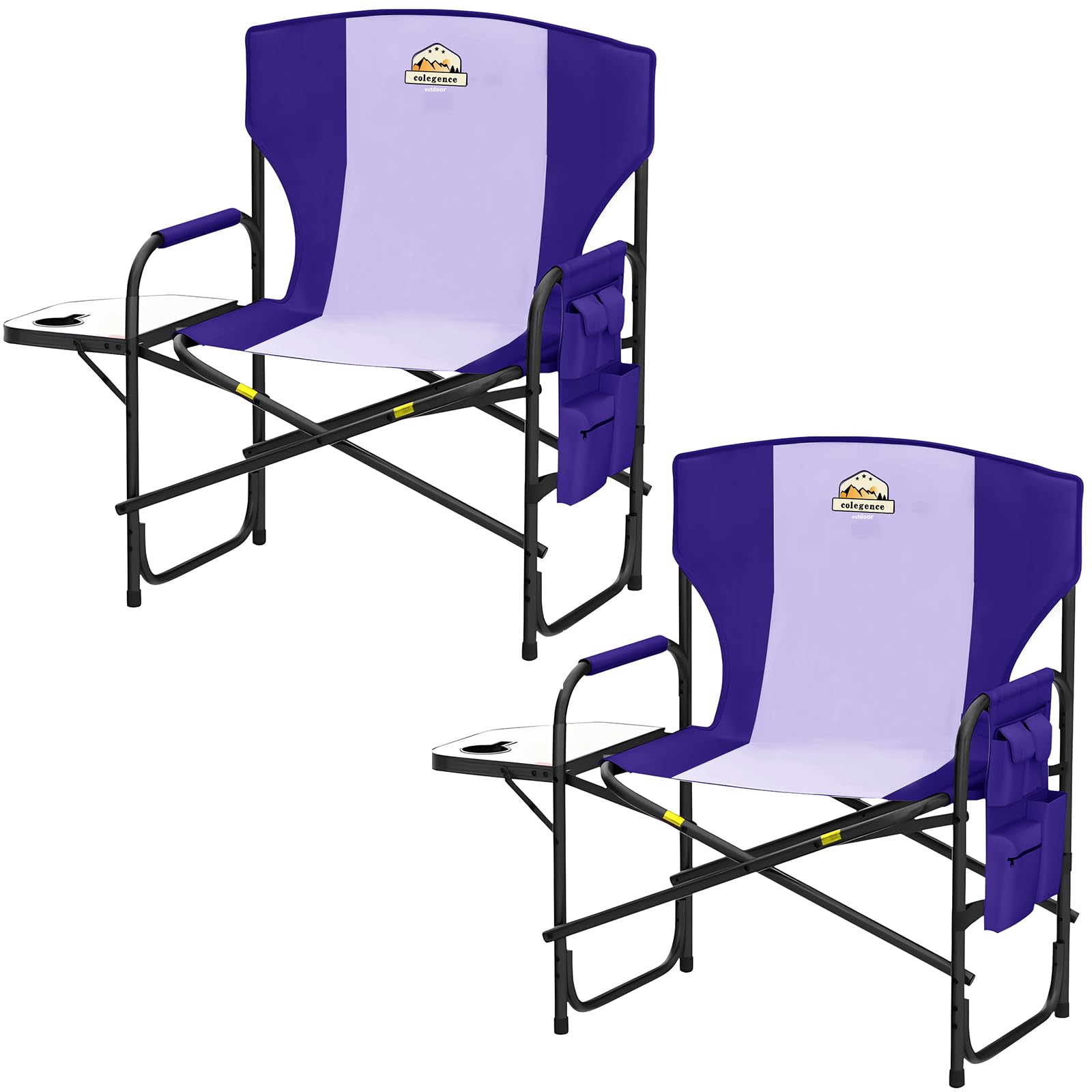 Colegence Oversized Directors Camping Chair Set of 2 Support 600 LBS, Heavy Duty Folding Outdoor Chairs with Side Pocket and Adj