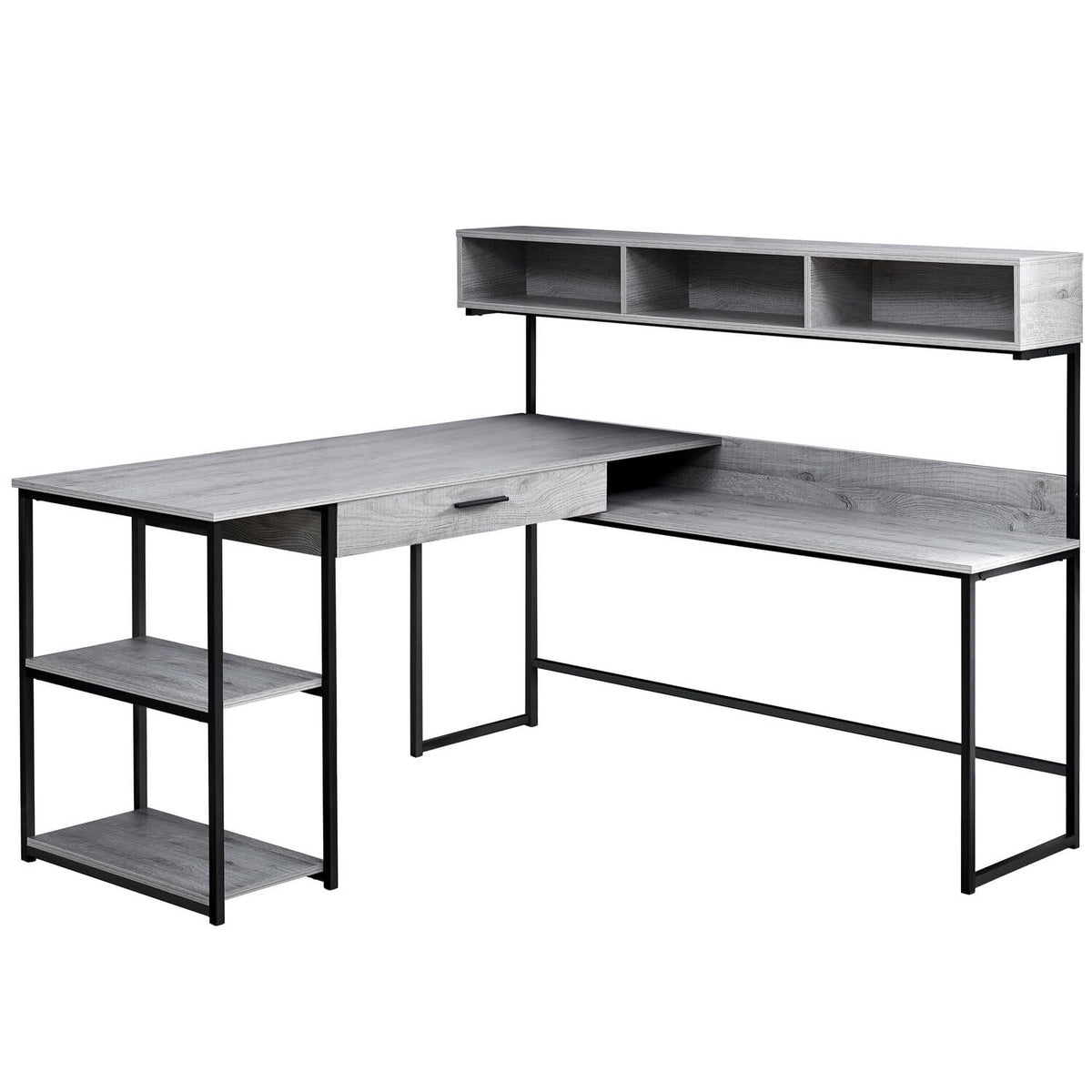 HomeRoots Office 59' x 59' x 47'.25' Grey, Black, Metal - Corner Computer Desk