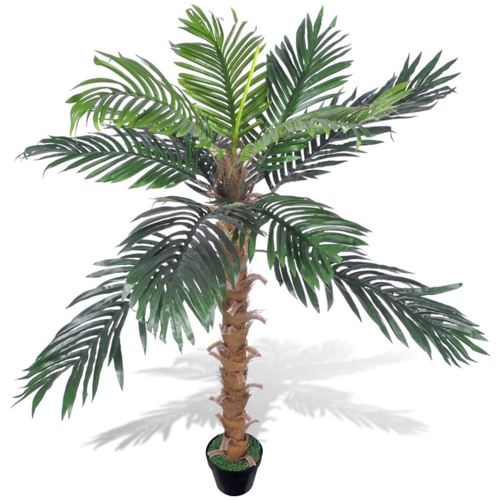 vidaXL 55&quot; Artificial Coconut Palm Tree, Medium-Sized, Indoor & Outdoor Suitable, Bamboo Stick & Palm Fiber Trunk, Includes Plastic Pot – Green