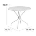 Flash Furniture Oia Commercial Grade 35.25" Round White Indoor-Outdoor Steel Patio Table with Umbrella Hole