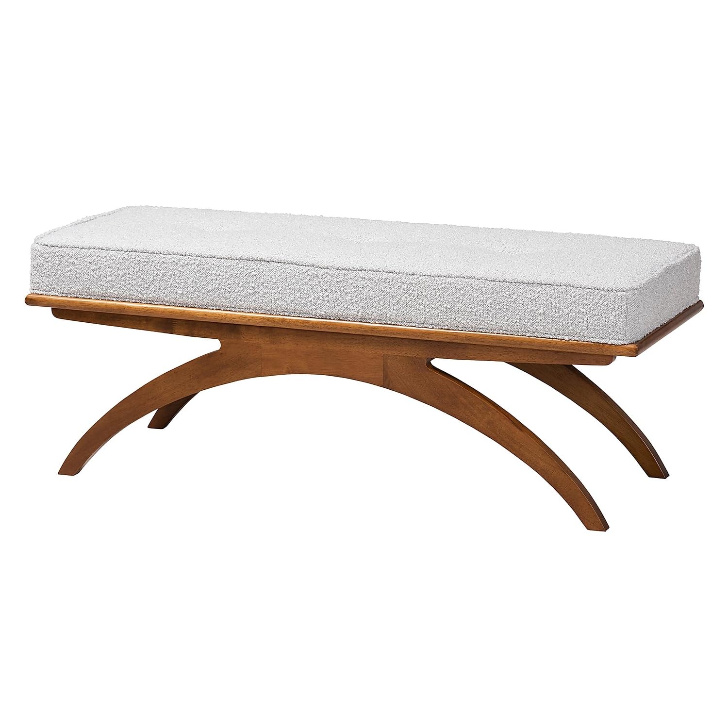 Baxton Studio Orella Boucle Fabric Bench, Light Grey/Walnut Brown (233-13321-HiT)
