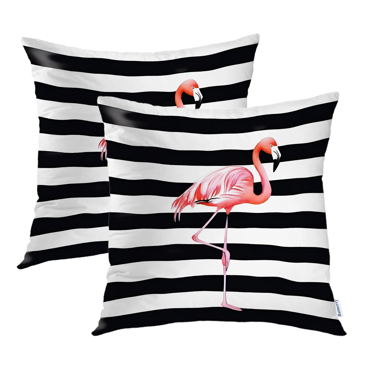 Batmerry Summer Pillow Covers 18X18, Tropical Pillows Flamingo Throw Pillows Black Stripes Pillow Case Digital Printing Blended