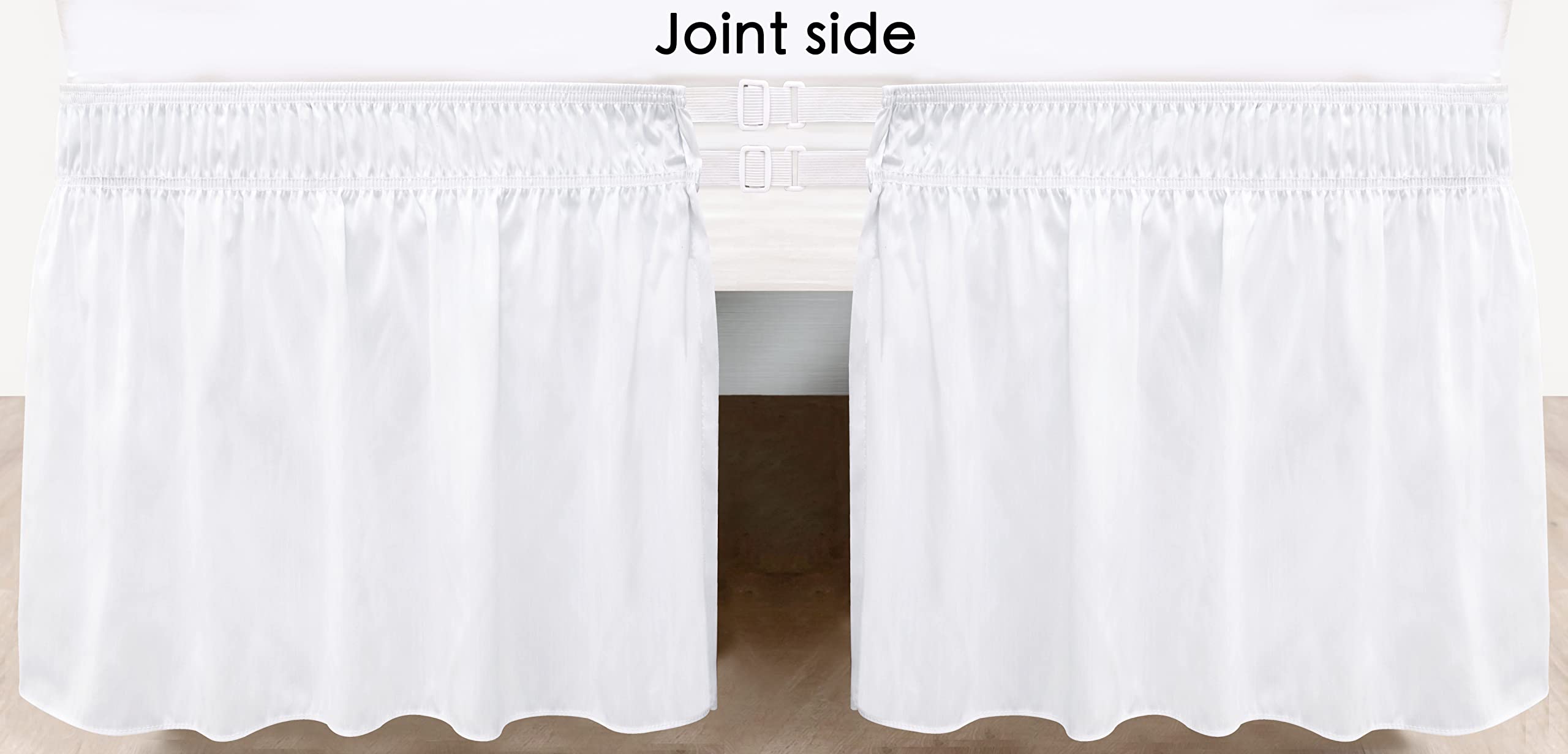 Biscaynebay Wrap Around Bed Skirts With Split Corners For Full Beds 15' Drop, White Elastic Dust Ruffles Easy Fit Wrinkle & Fade Resistant Silky Luxurious Fabric Solid Machine Washable