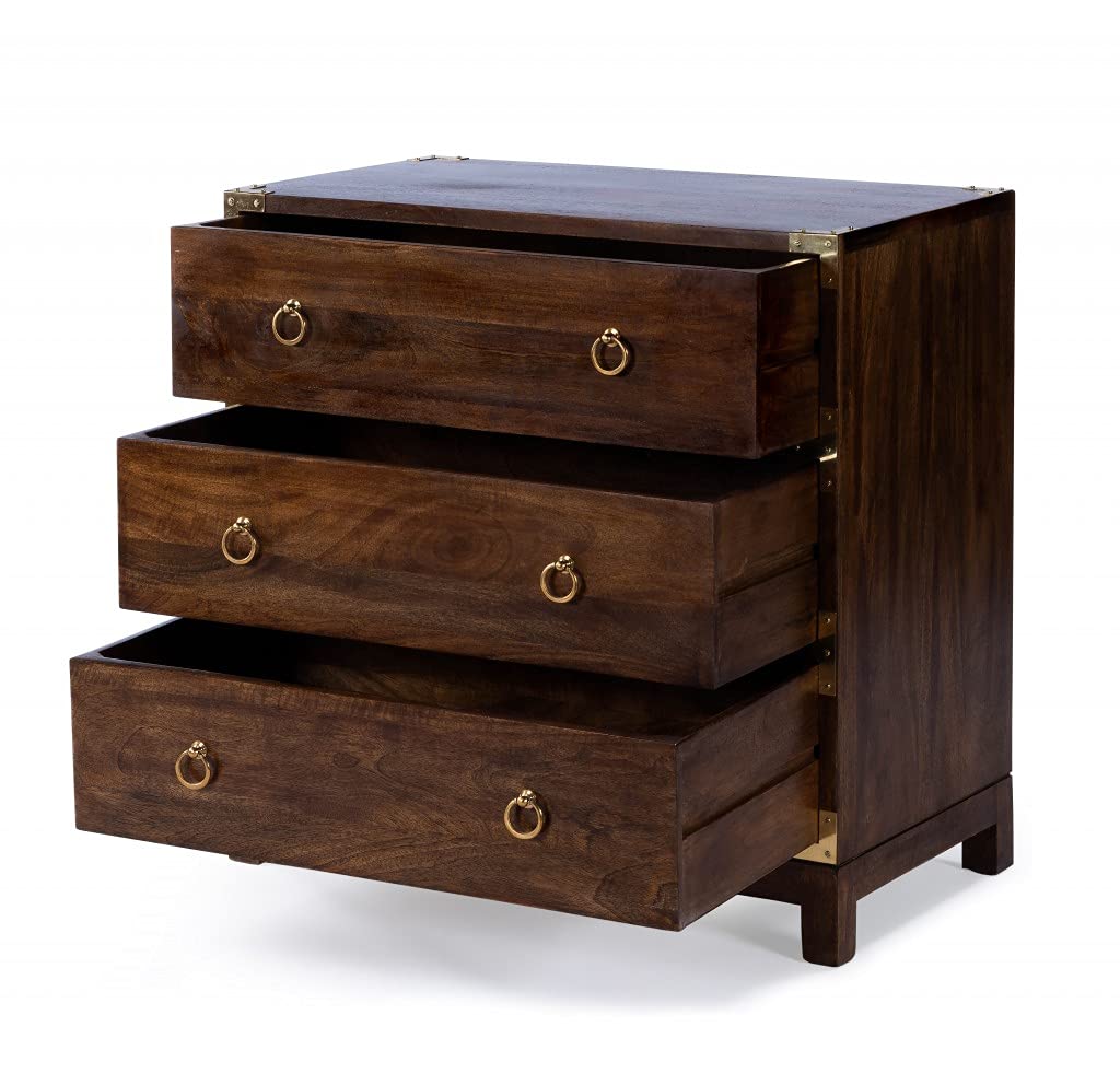 HomeRoots Mango Wood Solids, MDF, Brass Forster Brown Campaign Chest