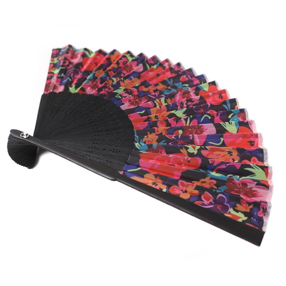 Salutto Hand Fan With Beautiful Fabric Printed Black Flower