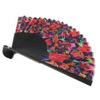 Salutto Hand Fan With Beautiful Fabric Printed Black Flower