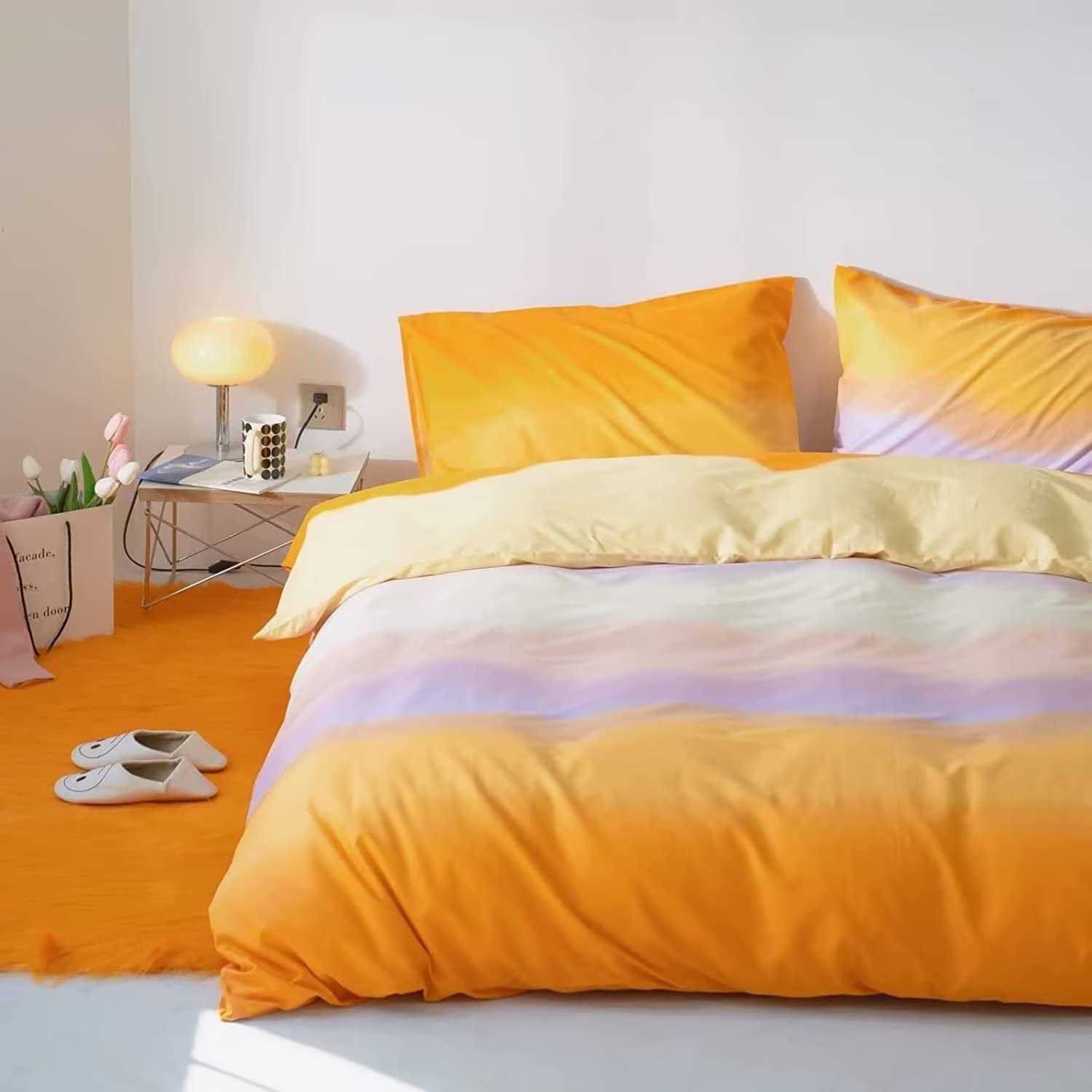 Houseri Orange Rainbow Comforter Set Twin Gradient Orange Yellow Bedding Comforters Sets Twin Size