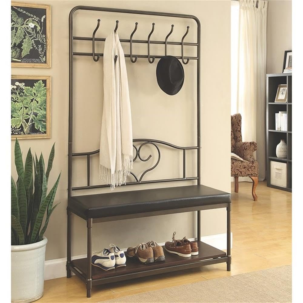 Coaster Furniture Hall Tree Black Faux Leather Polyurethane Dark Bronze 900932