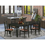 East West Furniture LGNI7-BLK-LC 7 Piece Dining Table Set Consist of a Rectangle Wooden Table with Butterfly Leaf and 6 Faux Leather Dining Room Chairs, 42x84 Inch, Black