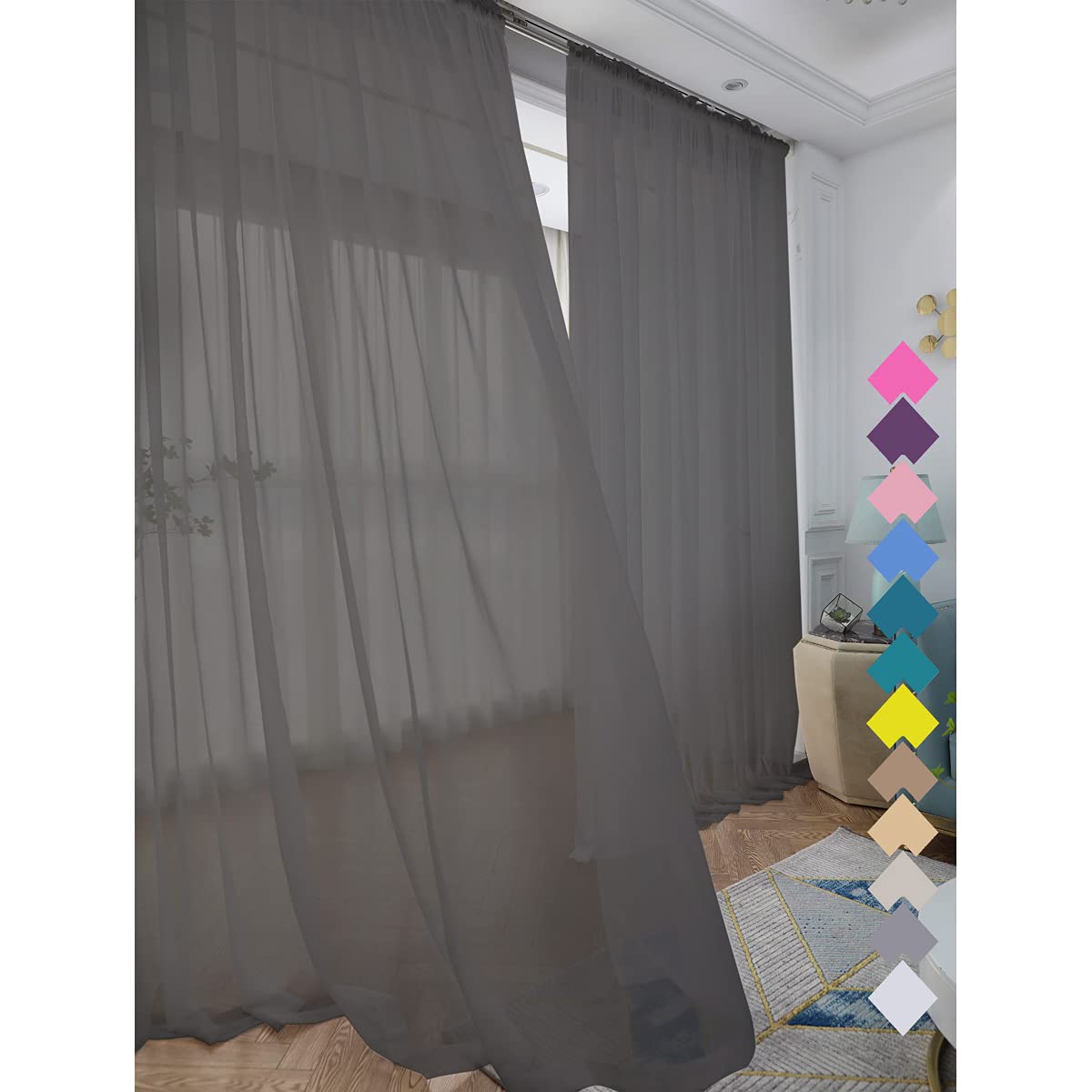Window Dark Grey Sheer Curtains 60 Inches Width 145 Inches Long 2 Panels Sheer Curtains Clear Curtains Basic Rod Pocket Panel Fo