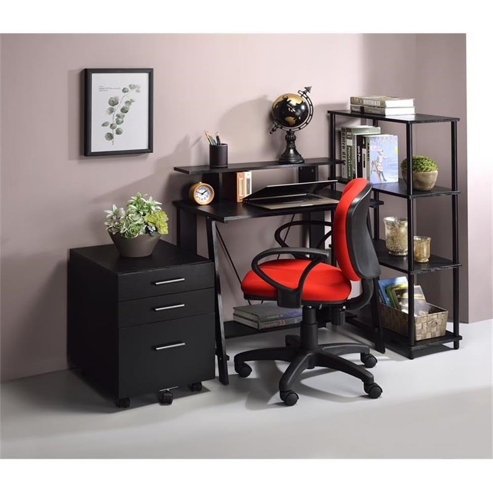 Acme Nypho Wooden 2 Shelves Writing Desk With Metal Frame In Black