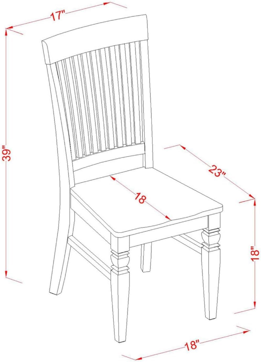 East West Furniture Weston Dining Slat Back Wood Seat Kitchen Chairs, Set of 2, WEC-BLK-W