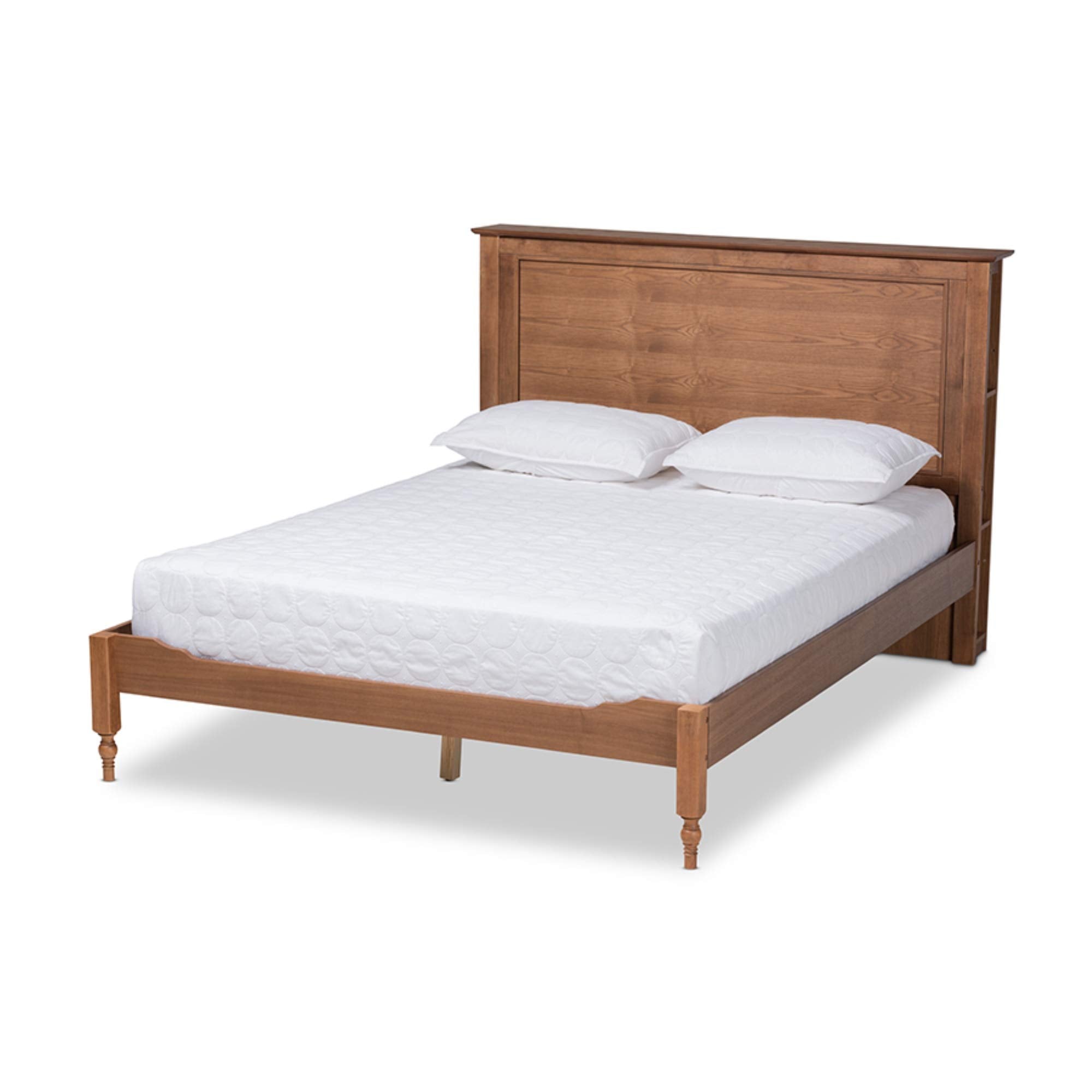 Baxton Studio Danielle Traditional and Transitional Rustic Ash Walnut Brown Finished Wood Full Size Platform Storage Bed with Built-In Shelves