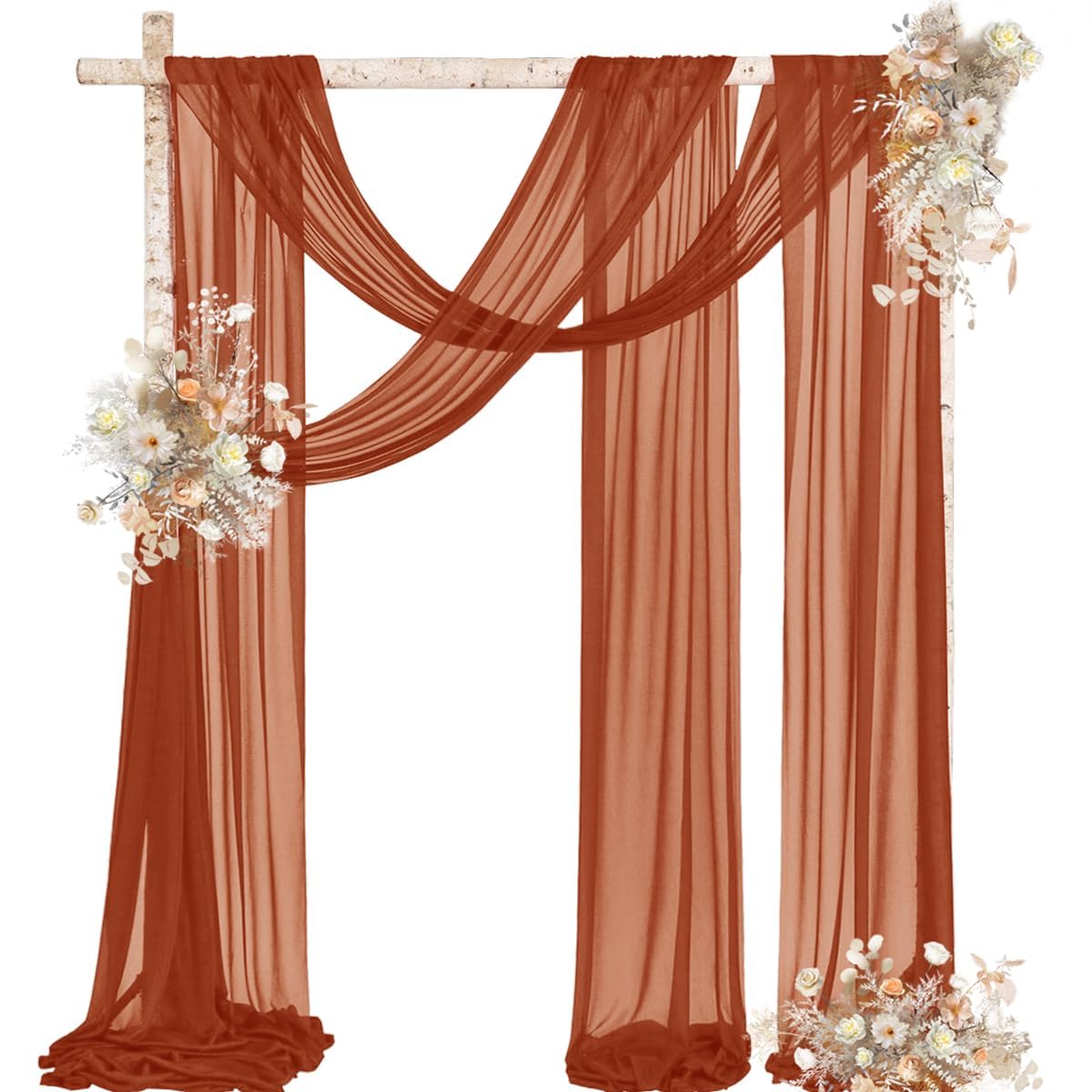 Mlmw Terracotta Wedding Arch Draping Fabric 2 Panels 29' X 20Ft Fall Chiffon Outdoor Curtain Backdrop Sheer Arch Drapes For Hal