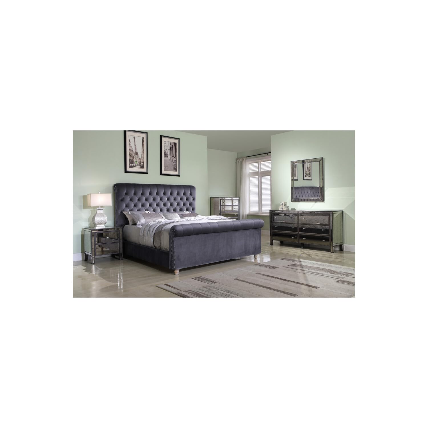 Best Master Furniture Jean-Carrie Upholstered Sleigh Bed Cal. King Grey