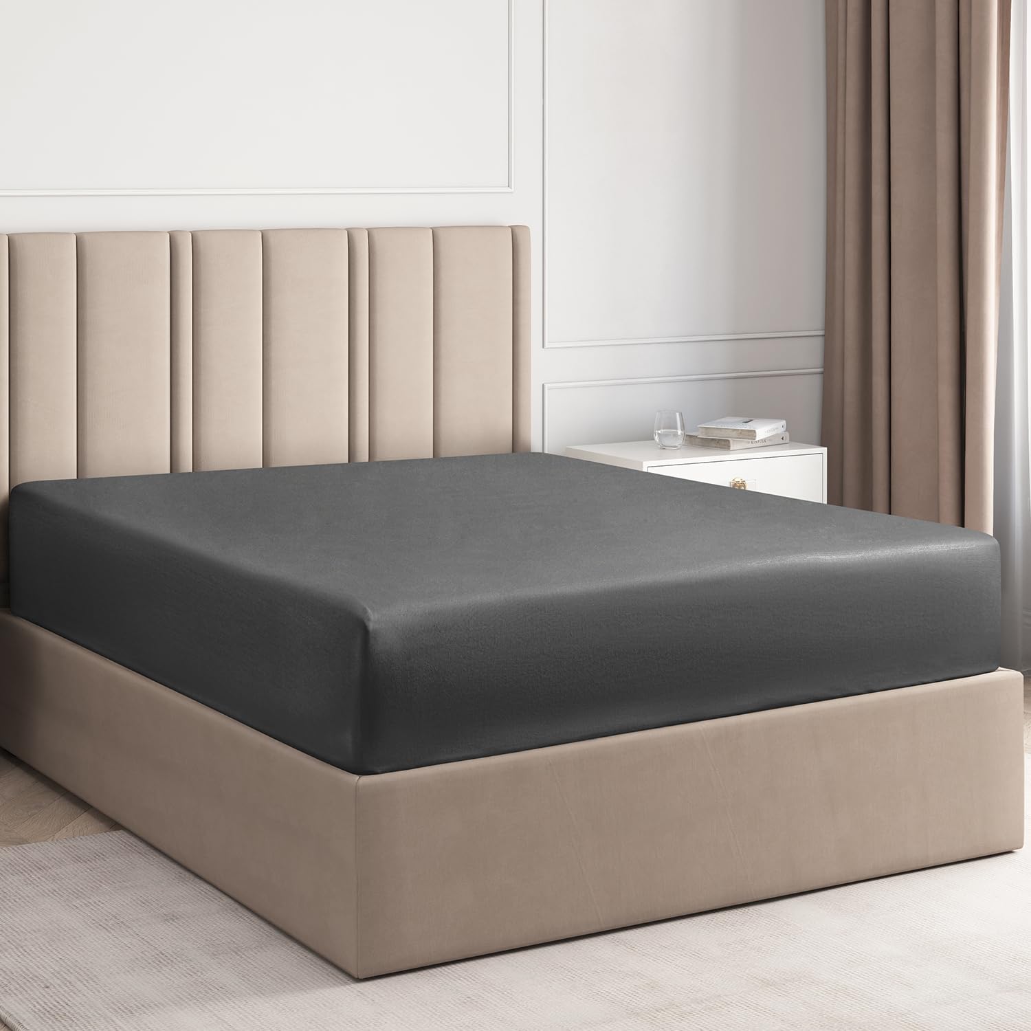 Twin Xl Size Fitted Bed Sheet - Hotel Luxury Single Fitted Sheet Only - Fits Mattress Up To 16' - Soft, Wrinkle Free, Breathable Sheet For Women, Men, Kids & Teens - Dark Grey Single Fitted Sheet