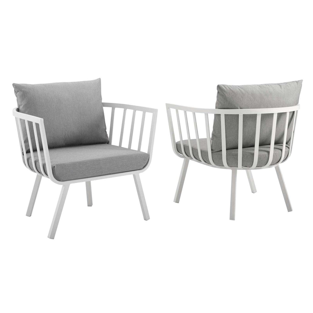 Modway Riverside Modern Fabric Outdoor Armchair In White/Gray (Set Of 2)