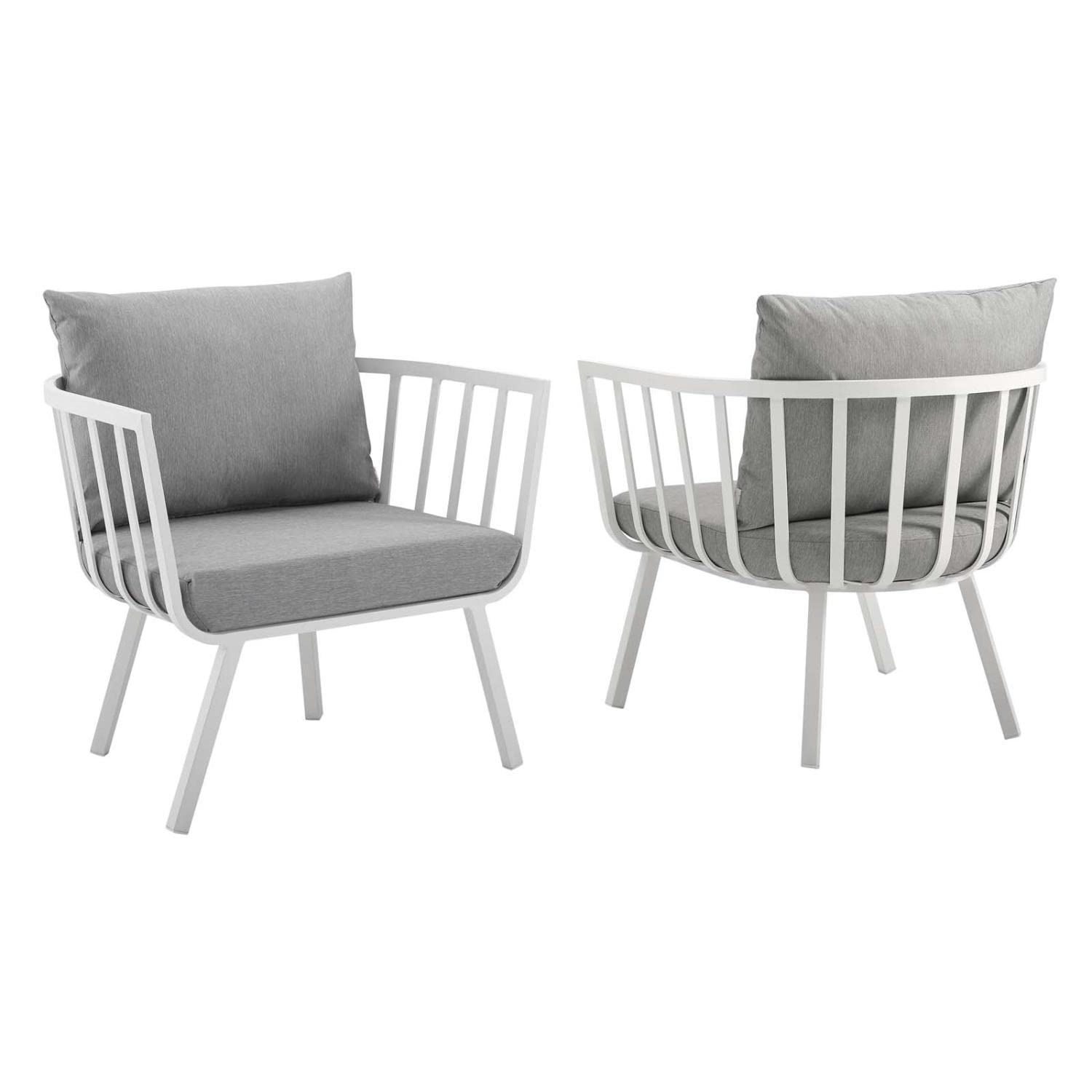 Modway Riverside Modern Fabric Outdoor Armchair In White/Gray (Set Of 2)