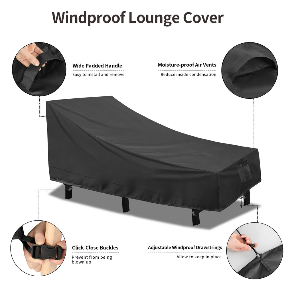 Purefit Outdoor Chaise Lounge Cover, Lounge Chair Covers Waterproof Patio Furniture Lounge Chair Cover, Uv Resistant & Weatherproof, 1 Pack, 78'L X 35.5'W X 33'H Inches, Black