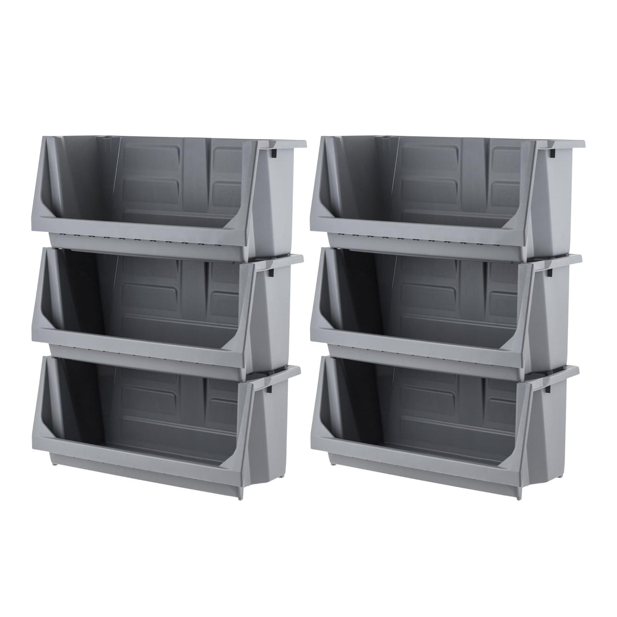 IRIS USA 6 Pack Open Front Storage Bins, Jumbo Heavy Duty Stackable Garage Storage Bins with Handles, Interlocking Design, Dark 