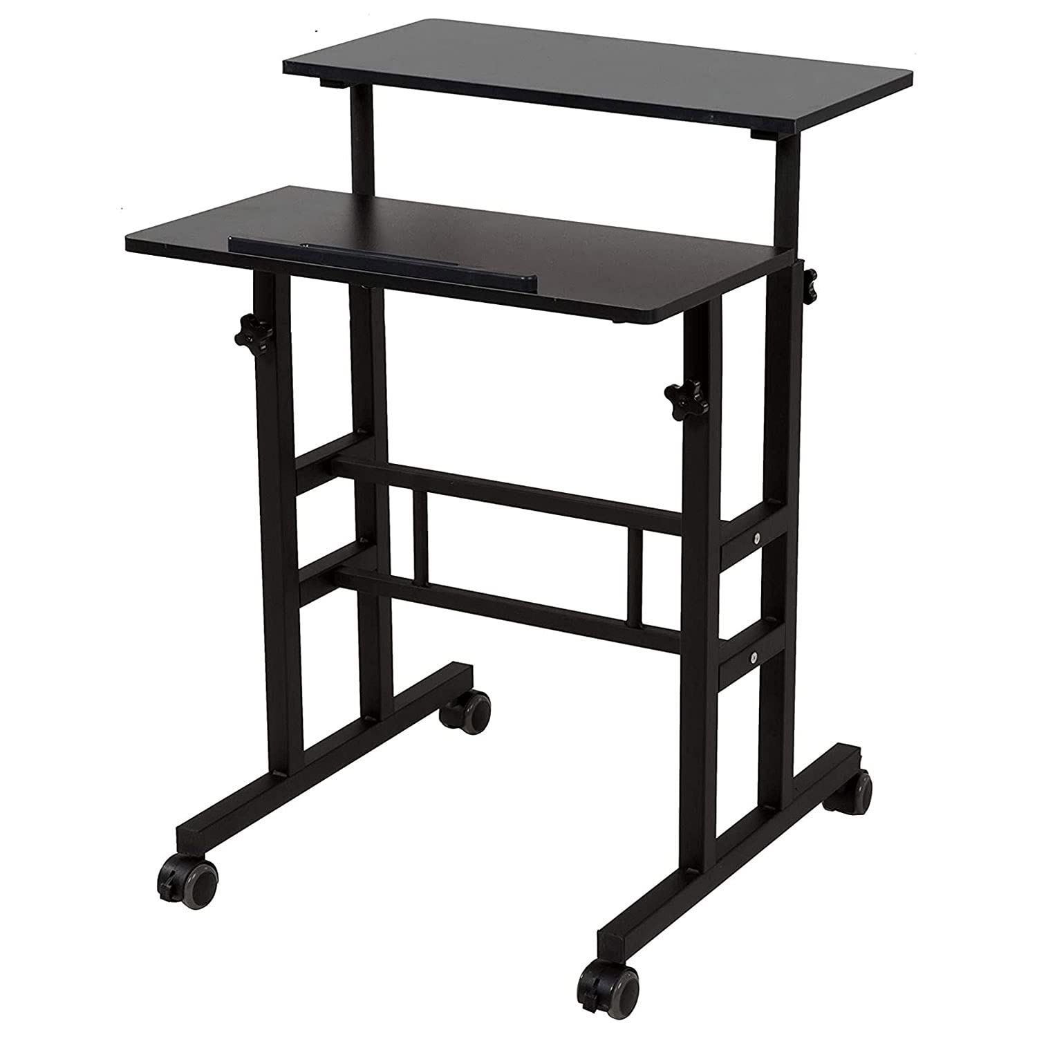 SDADI 2 Inches Carpet Wheels Mobile Desk Stand Up Height Adjustable Home Office with Standing and Seating 2 Modes for Room, Blac
