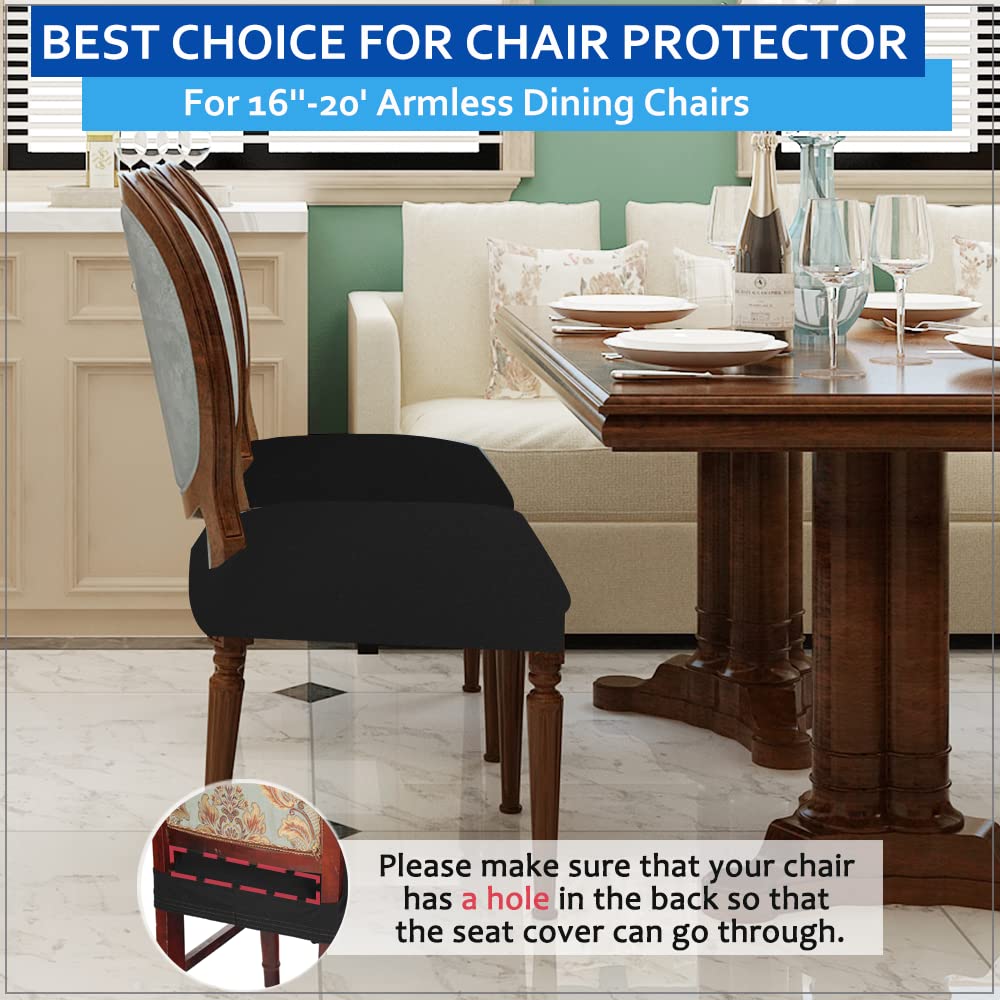Buyue Luxury Dining Room Chair Covers Set Of 6, Easy Installation Stretchy Jacquard Armless Kitchen Chair Seat Protectors, Rear Covered- Black- 6