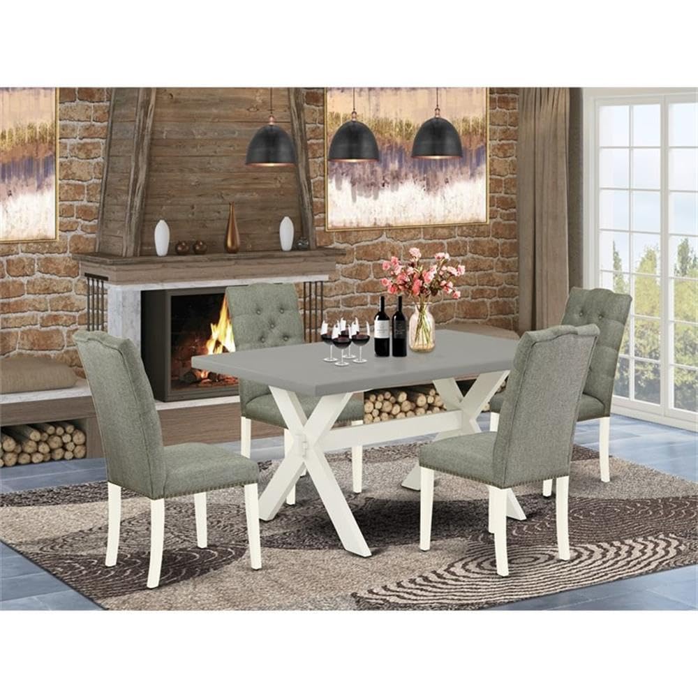 East West Furniture X096El207-5 5 Piece Kitchen Table Set For 4 Includes A Rectangle Dining Room Table With X-Legs And 4 Gray Linen Fabric Upholstered Chairs, 36X60 Inch, Multi-Color