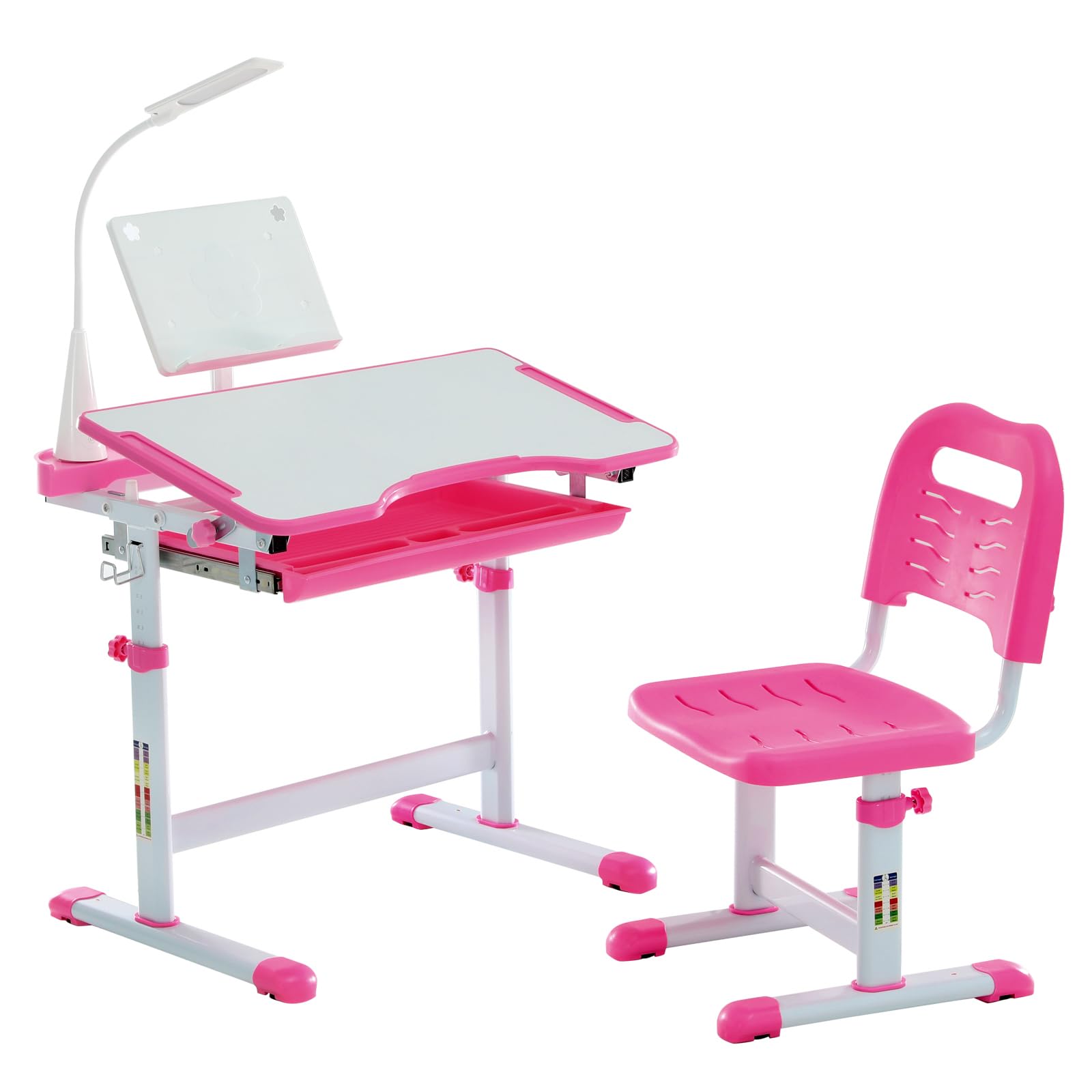 Diroan Kids Functional Desk And Chair Set, Ergonomic Height Adjustable Children School Study Desk With Tilt Desktop, Book Stand,